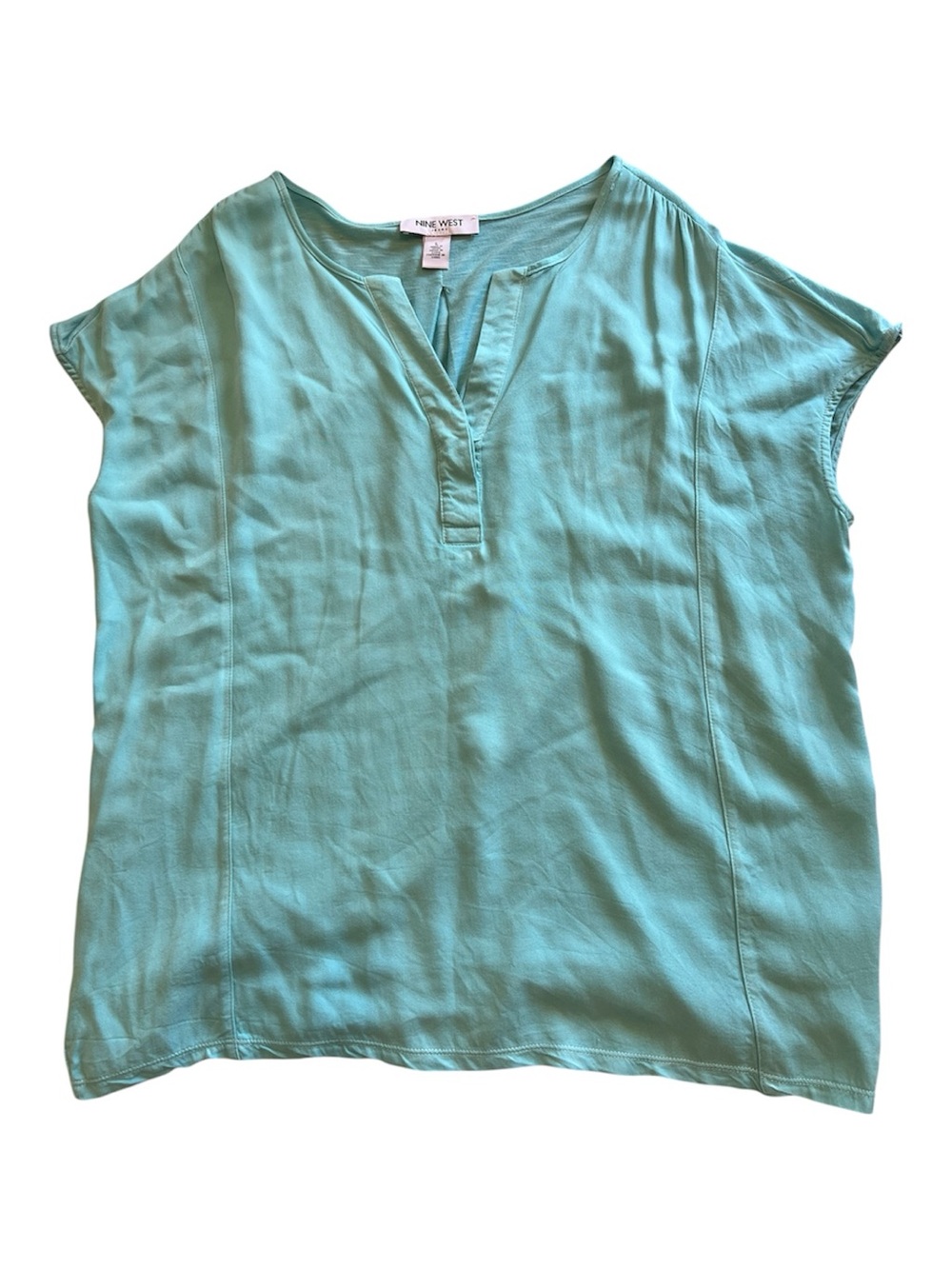 Nine West Women's Teal Blue V-Neck Short Sleeve Lightweight Top - Size Large